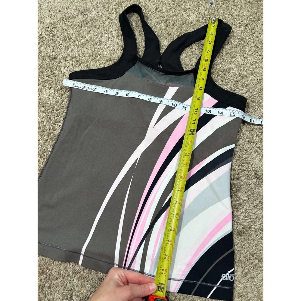 Y2K Alo Yoga Racerback Tank Top Pink Grey Abstract M 2000s Activewear Gym Preppy